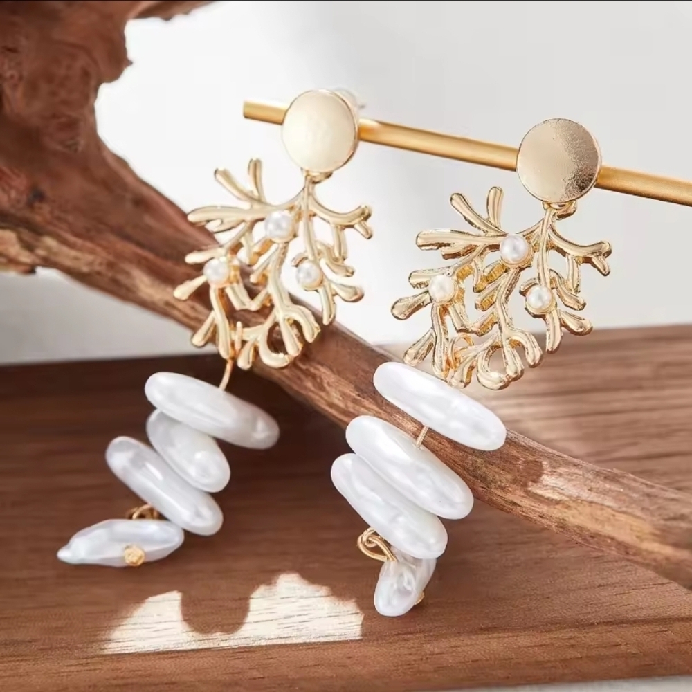 Gold and Pearl Statement Earrings - Picture 4 of 6